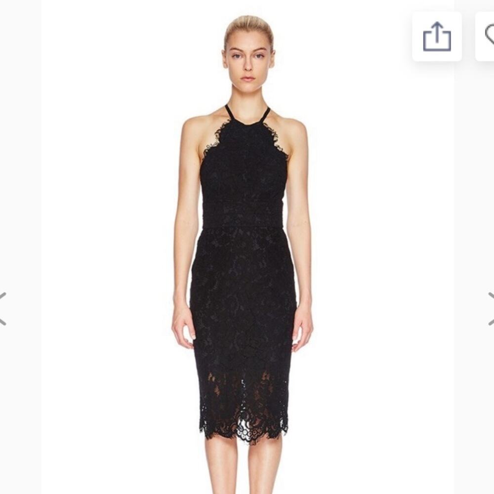 LOVER Oasis black lace overlay halter open back dress size US 2